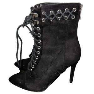 Black Faux Suede High Heeled Boots